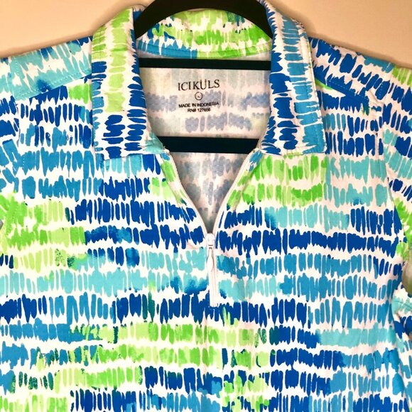 ICIKULS Cap Sleeve Golf Shirt, Blue, Green, White, Size L - Picture 5 of 7